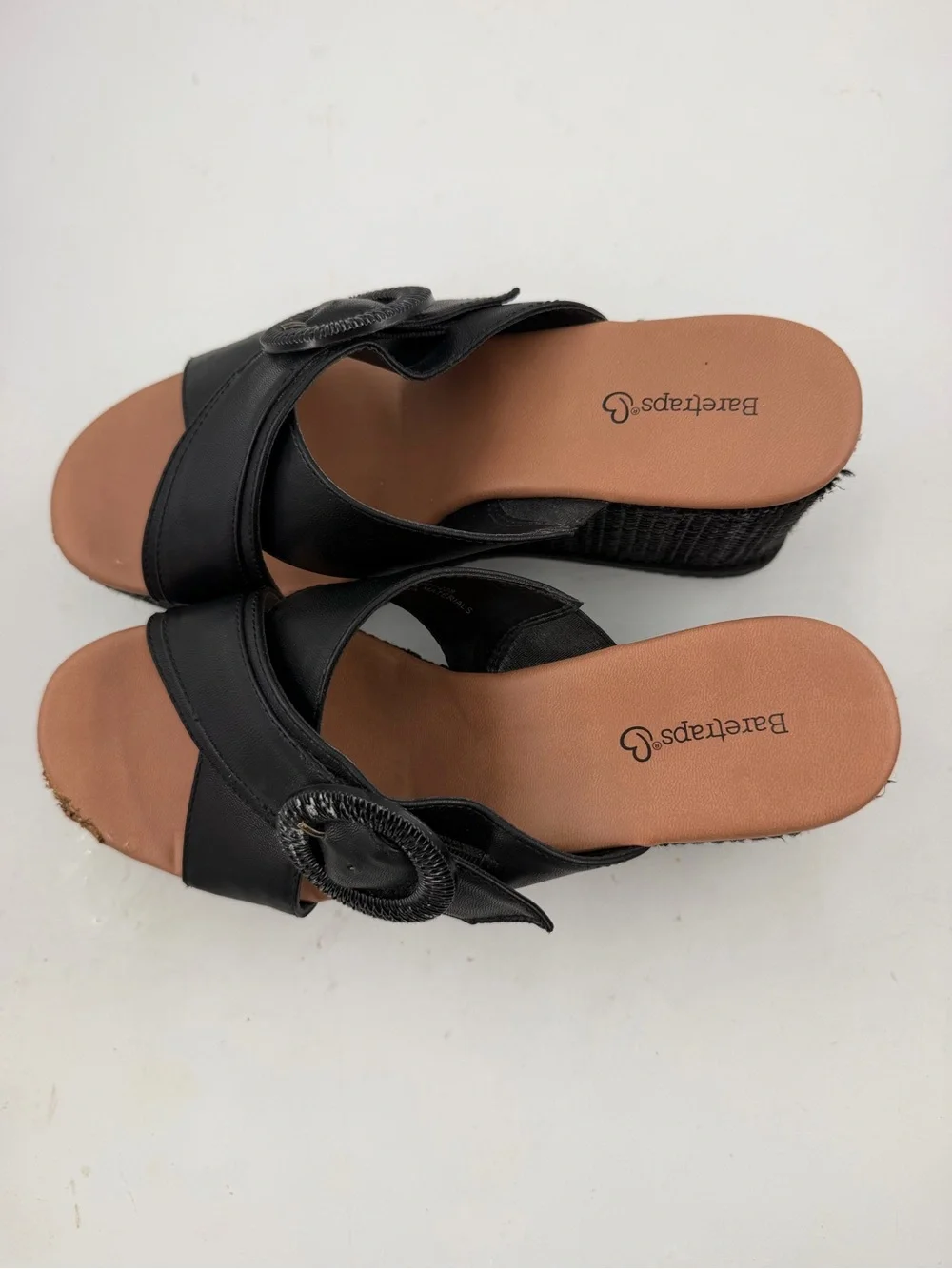 BareTraps Women’s Sydney Black -SZ 7.5- Buckled Cork Platform Wedge Sandals
